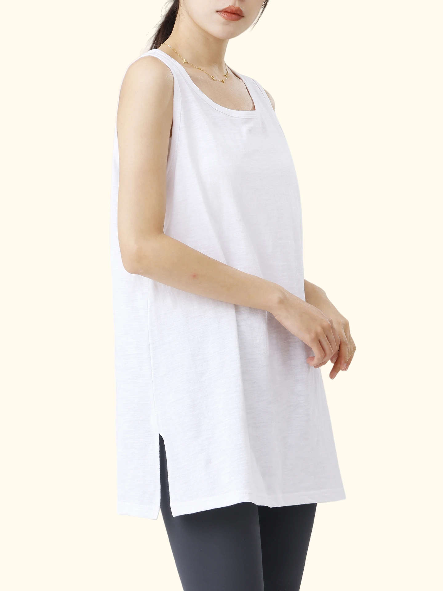 Women's Cotton Blend Vest Mid-Length Pure Cotton White Butt Covering Layered Wear Bottom Opening Sweatshirt Base Layer Shirt
