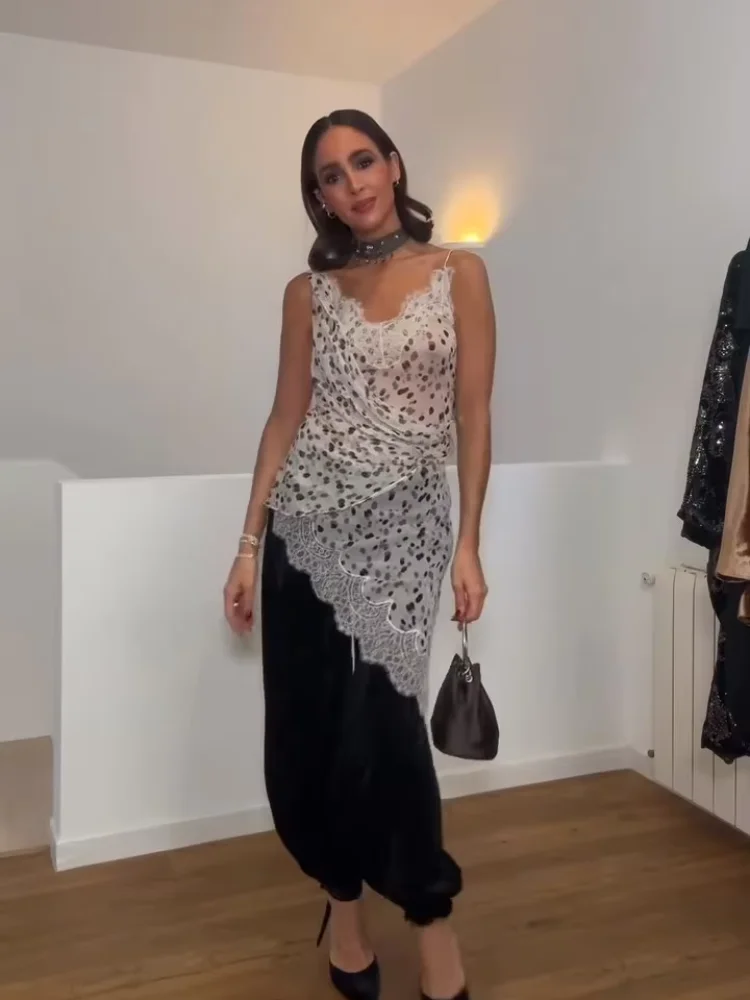 

Женское кружевное лоскутное платье на бретельках в горошек, элегантное сексуальное плиссированное тонкое мини-платье без рукавов с открытыми плечами, женское повседневное уличное платье