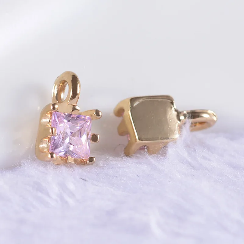 50pcs DIY charm 4mm square micro small pendant with gold zircon copper material crown earrings accessories