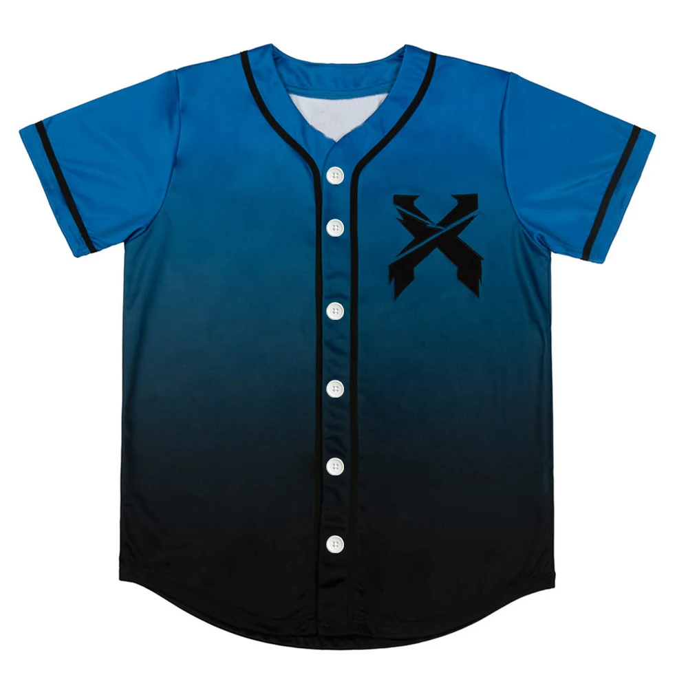 Excision HEADBANGER Blue/Black GRADIENT Baseball Jersey Harajuku Thin button Baseball Uniform Baseball Jersey Fro EDM