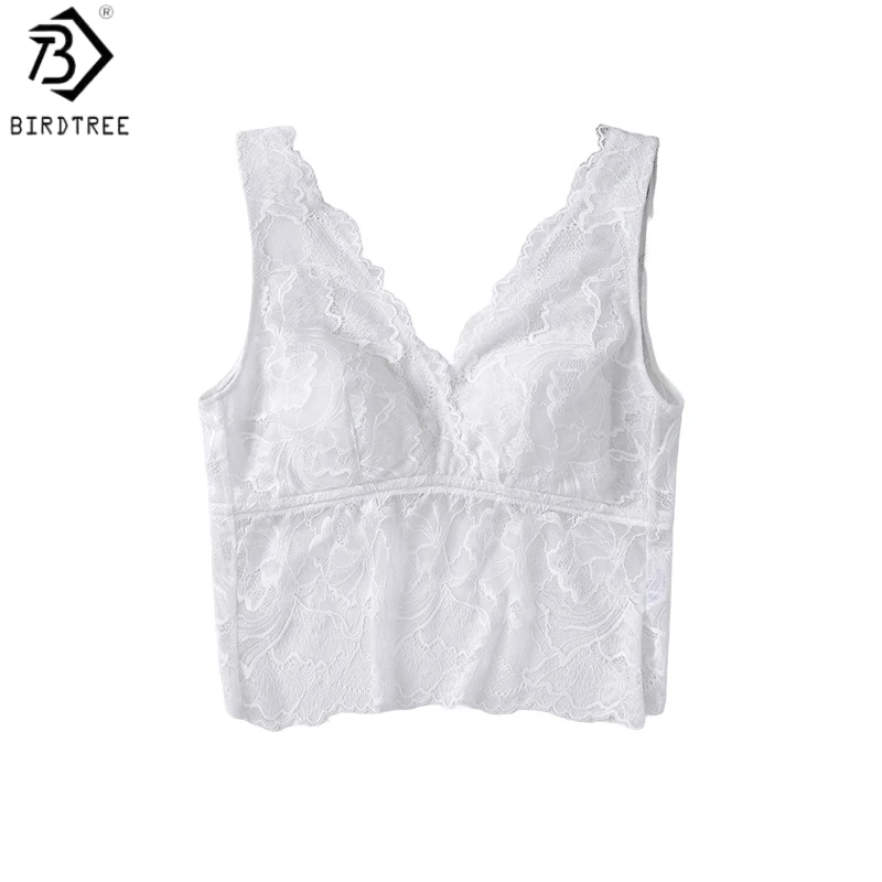 

Birdtree, Woman's Lining 100% Real Silk Tank Top, with Built In Bra Vest, Solid Lace Sling Tops, 2026 New, Black, White T61909JF