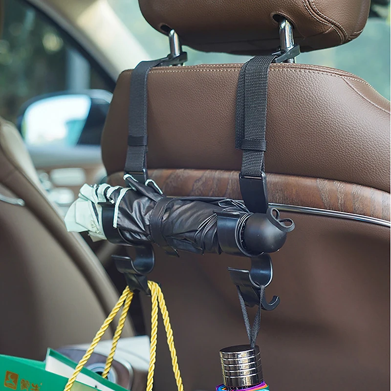 

New2Pcs Car Back Seat Hook Multi-Function Rear Seat Headrest Hanging Hook Umbrella Holder Seat Back Storage Interior Hook