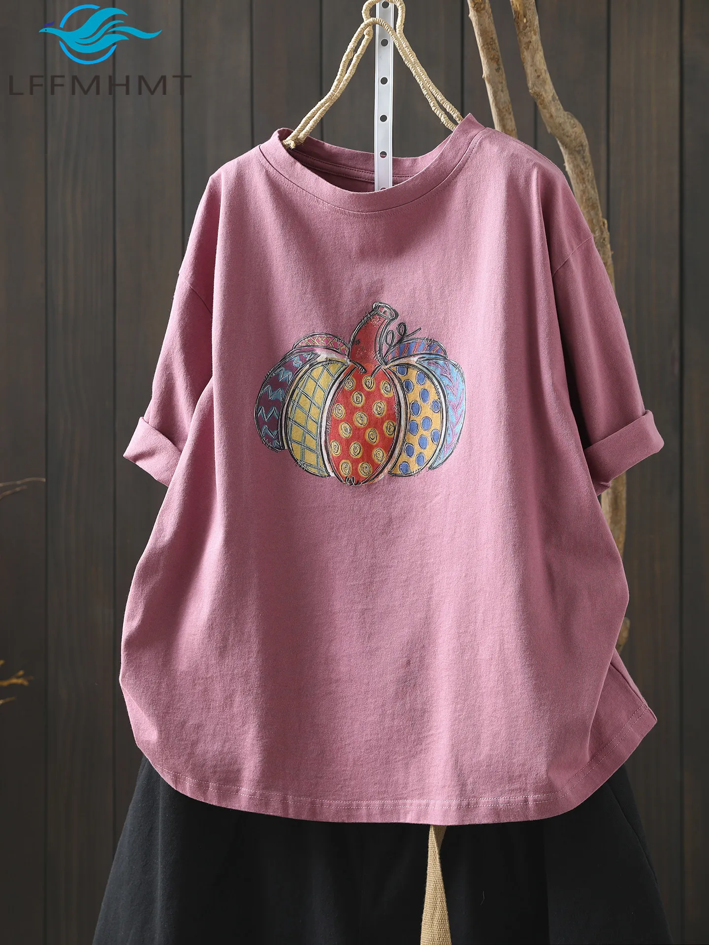 

Women's Short Sleeve T-shirt Summer Fashion Good Quality Cotton Pumpkin Print Chic Loose Casual Pullover Tees Female Tops