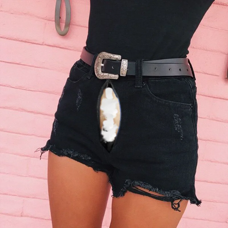 Outdoor Open Crotch Sex Pants, Exotic Hotpants Women Peach Hip Leggings Track Sweatpants Couple Casual Streetwear Summer Shorts