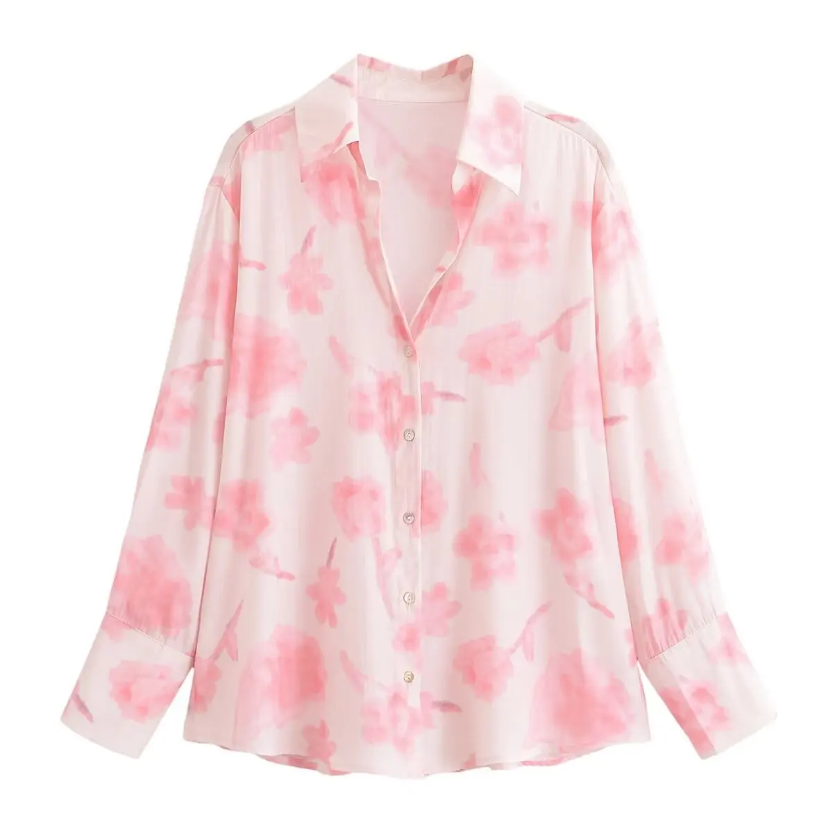 Women's Summer New Fashionable Sweet Tie Dye Floral Print Casual Shirt