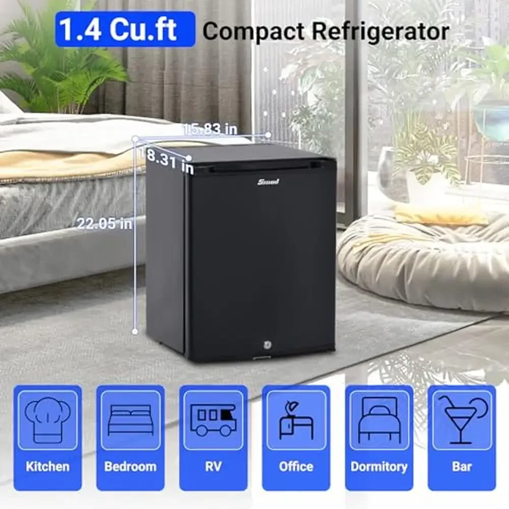 Absorption Mini Fridge 1.4 Cu Ft Compact 12V DC/110V AC Portable Cooler Bedroom RV Truck Camping Silence Thermostat Control