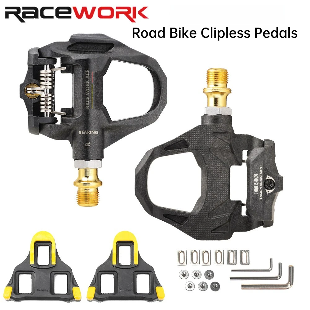 

Велосипедные контактные педали RACEWORK для шоссейных велосипедов с шипами, система SPD-SL, с подшипниками, легкие велопедали