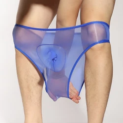 Slip trasparenti da uomo mutandine a rete elastiche Ultra sottili Lingerie erotica custodia per pene intimo vedere attraverso mutande Lingerie lucida a olio