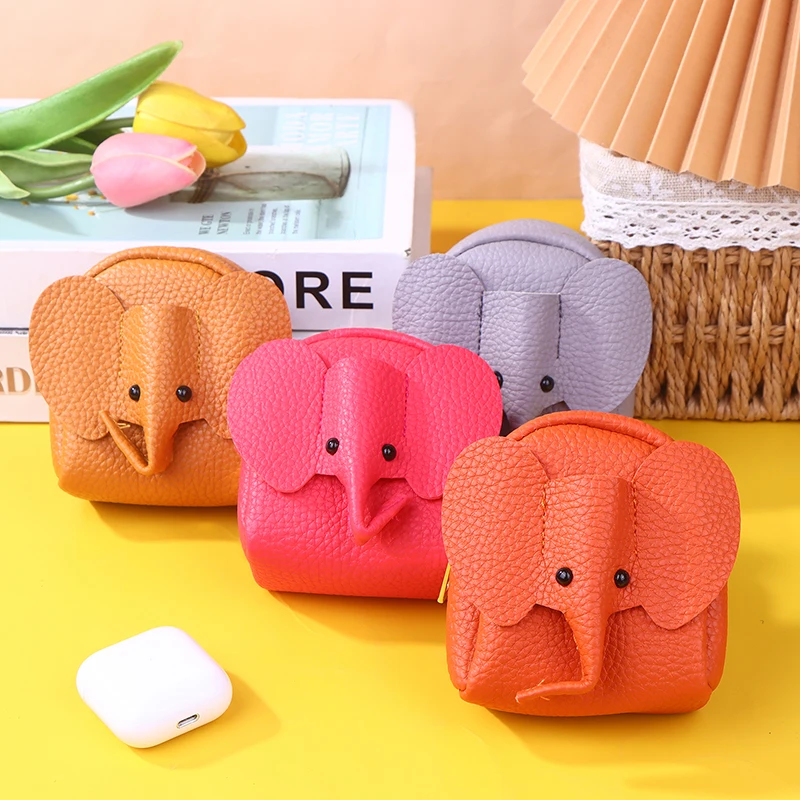 Women's PU Leather Elephant Coin Purse With Key Ring Multifunctional Cartoon Storage Bag Key Case Zippered Money Holder