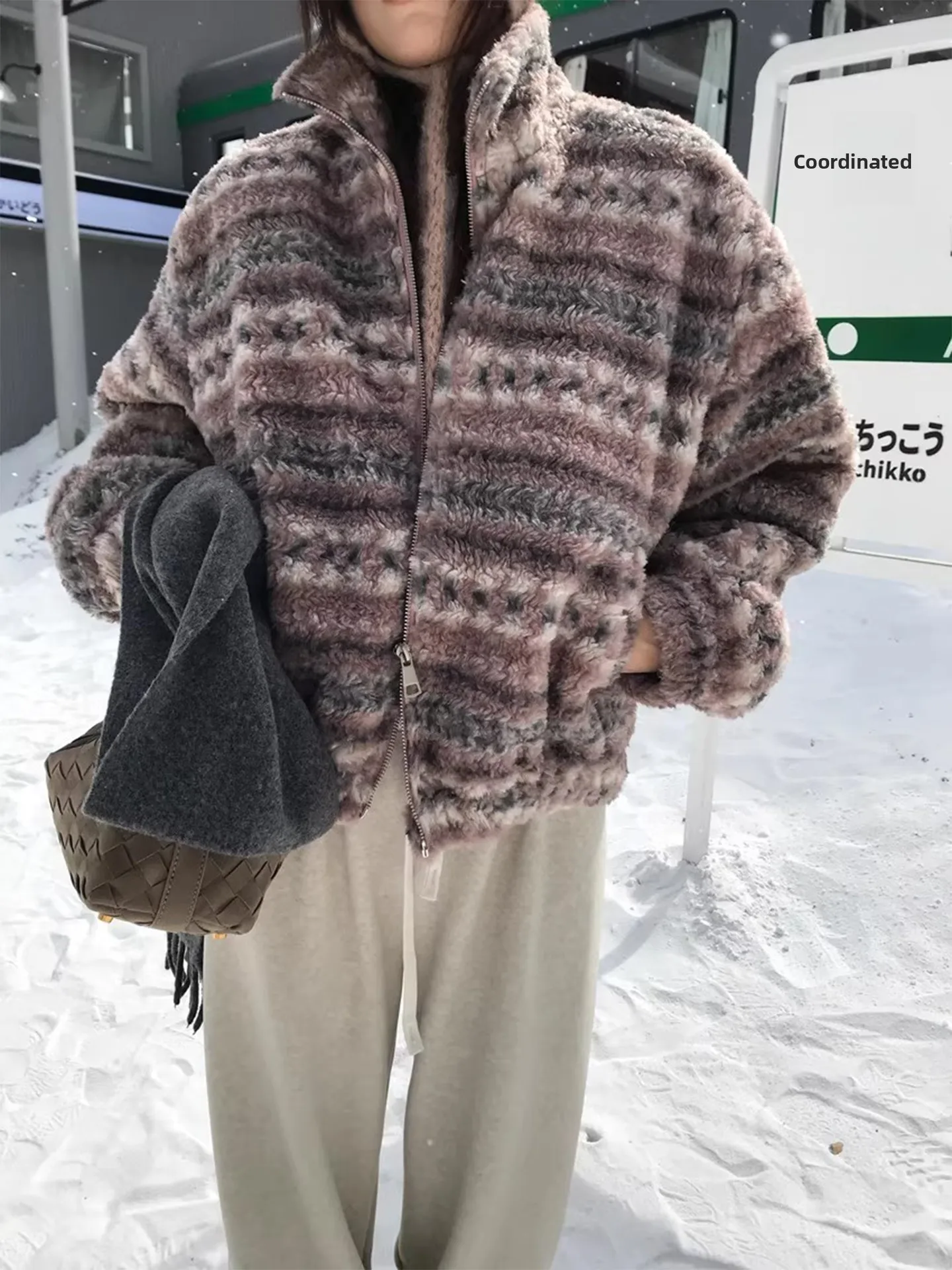 

Retro Fair Isle Color Blo Cotton Lamb Fur ort Jaet Women's Winter New Sle Warm Versatile Cotton Coat Commute Sle