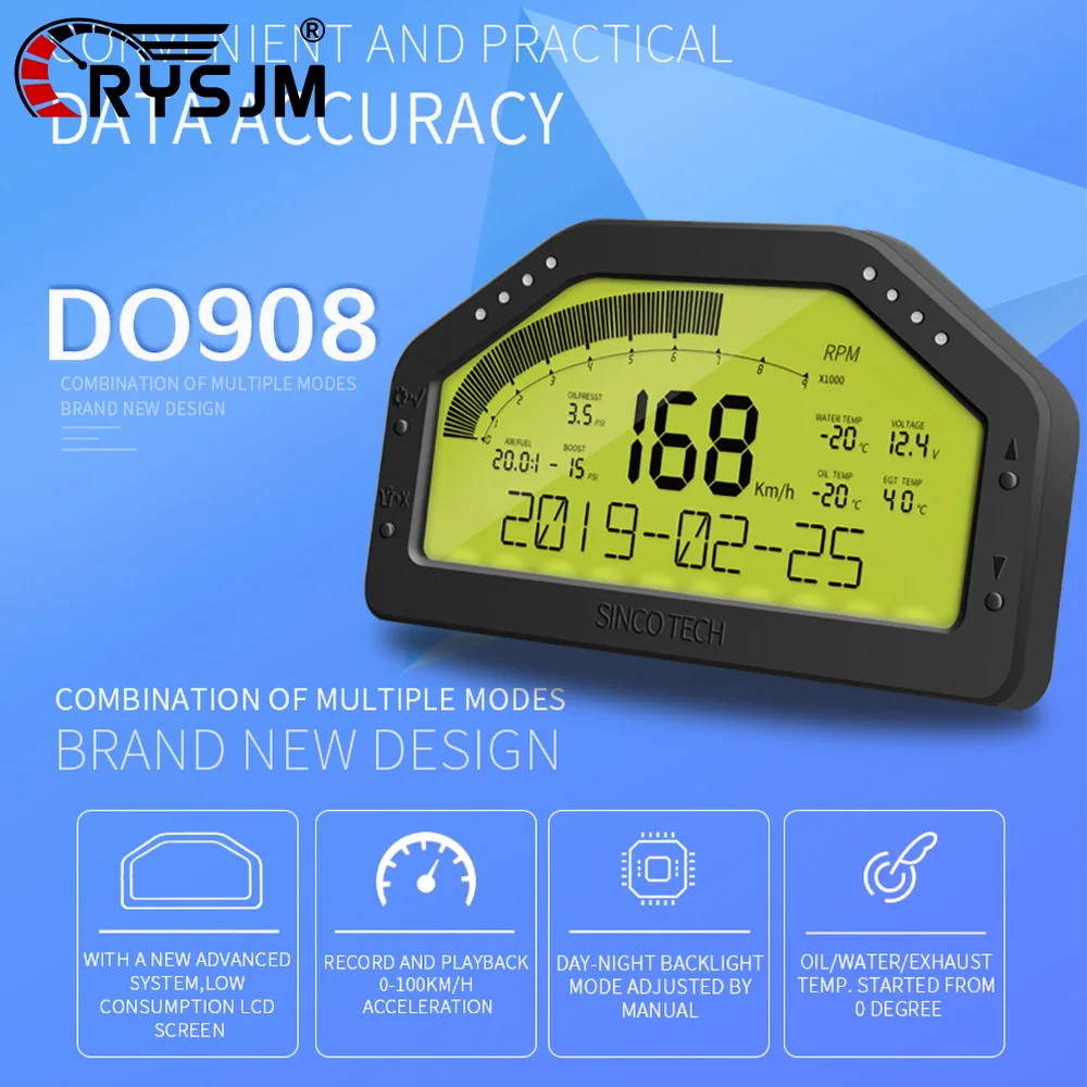 

Многофункциональная 9 в 1, гоночная приборная панель, комплект датчиков приборной панели, цифровой автомобильный дисплей, спидометр, датчик напряжения об/мин, DO908, водонепроницаемый