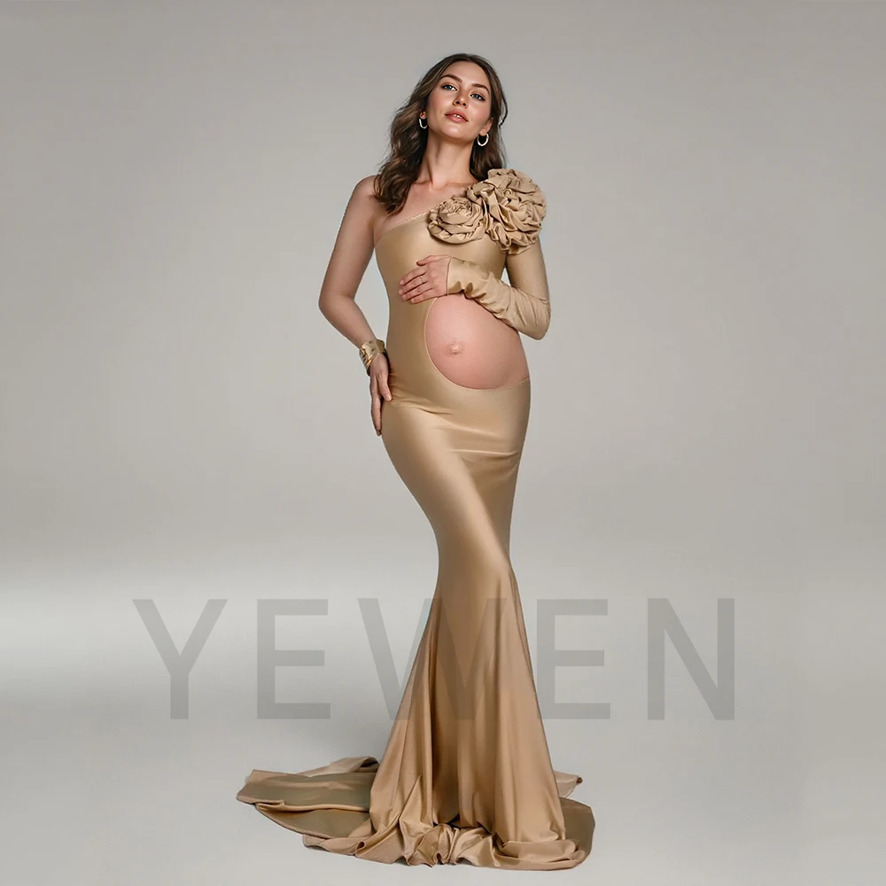 Floral Photography and Maternity Dresses Mermaid Maternity Photoshoot Dress for Baby Shower with Rose Flower Cut-out Design