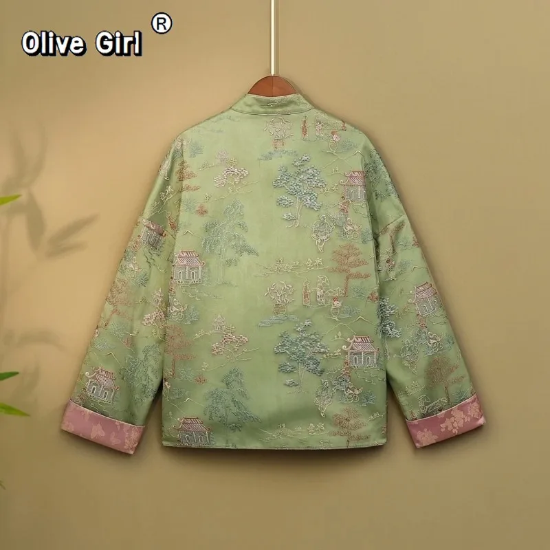 Olivegirl Embroidery Jacket Traditional Chinese Clothing Cheongsams Two-way Wear Women\'s Tang Style Brocade Buckle Top