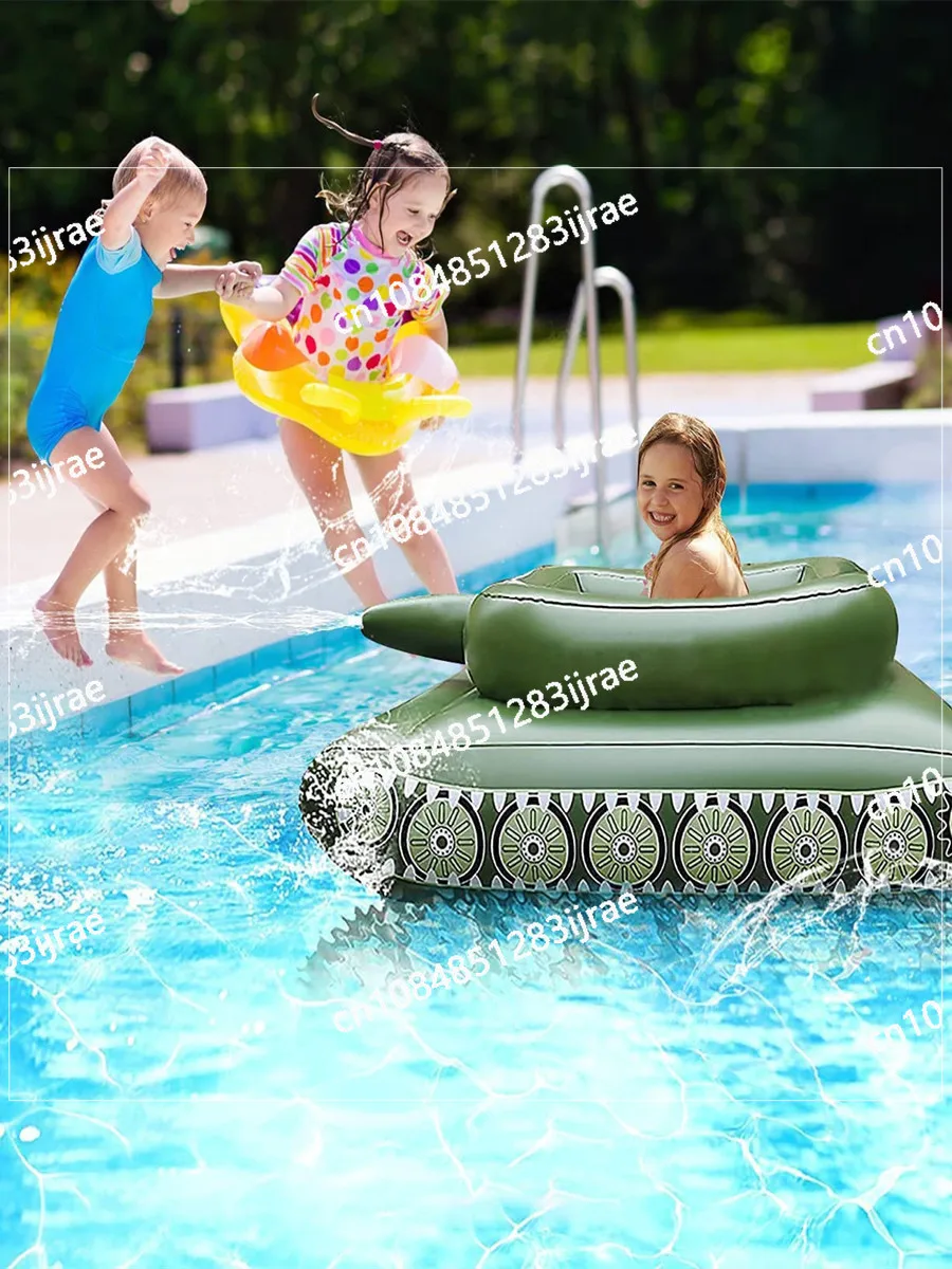 Inflatable Tank with Water Spray Swimming Ring with Water Gun Children's Adult Toys Surfing MountsAdults and Boys Floating Raft