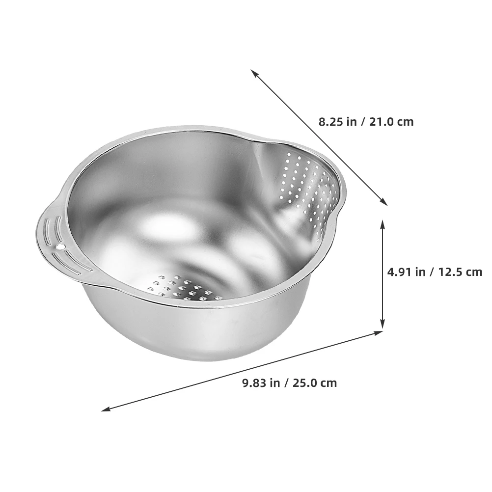 

Stainless Steel Rice Washer Strainer Bowl 24cm 304 Dull Multi-functional Kitchen Tool Vegetable Colander Fruit Drainer Mesh