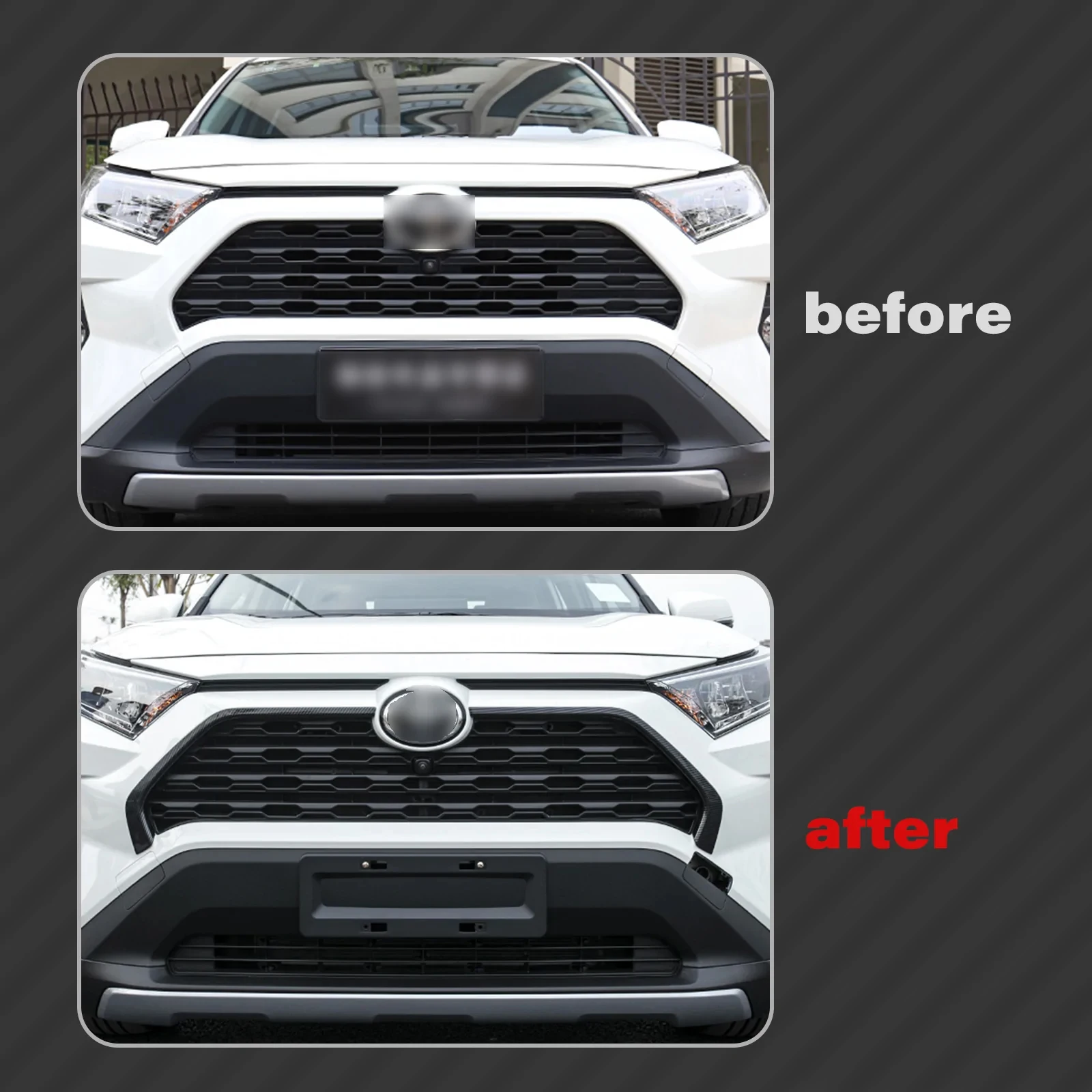 2pcs Carbon Fiber Look Car Front Center Lip Stripe Grille Grill Strip Cover Frame Decal For Toyota RAV4 2019 2020 2021 2022 2023