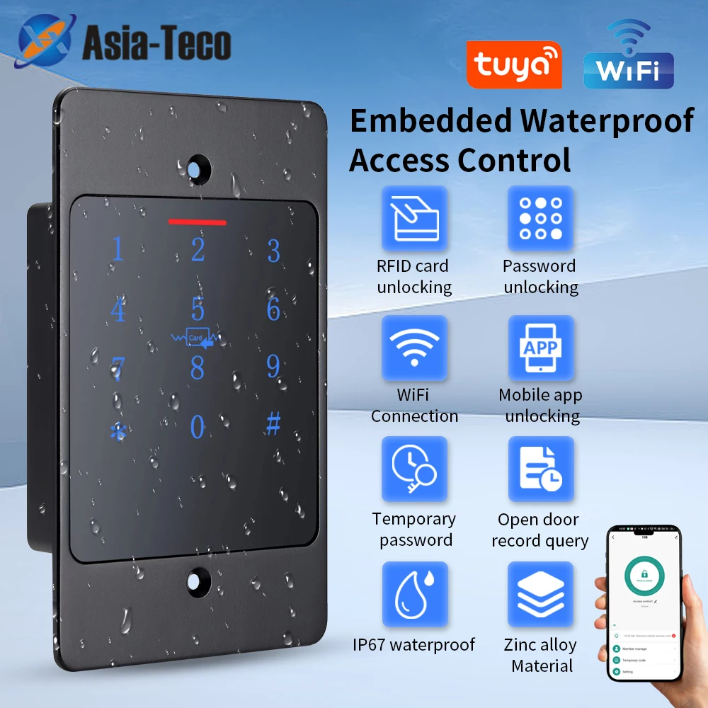 

Tuya Waterproof Metal Access Control ID/IC Keypad Concealed in Wall Installation Controller Security 2.4G WIFI App Door Opener