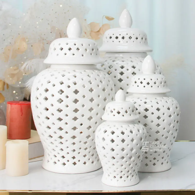 Ceramic Large Vase, White Hollow Ginger Jar, Living Room Storage Jar, Porcelain Handicrafts, Modern Home Decoration Accessories