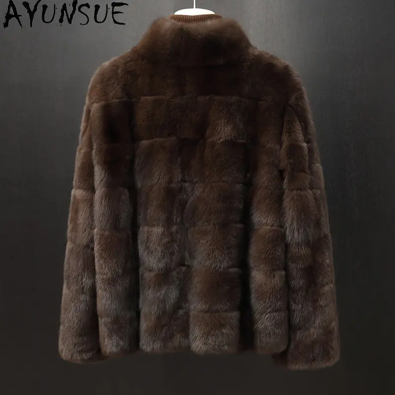 معطف فرو المنك الحقيقي الكامل من AYUNSUE للنساء، معاطف فرو شتوية للنساء، سترة قصيرة أنيقة، ملابس خارجية نسائية، ملابس نسائية