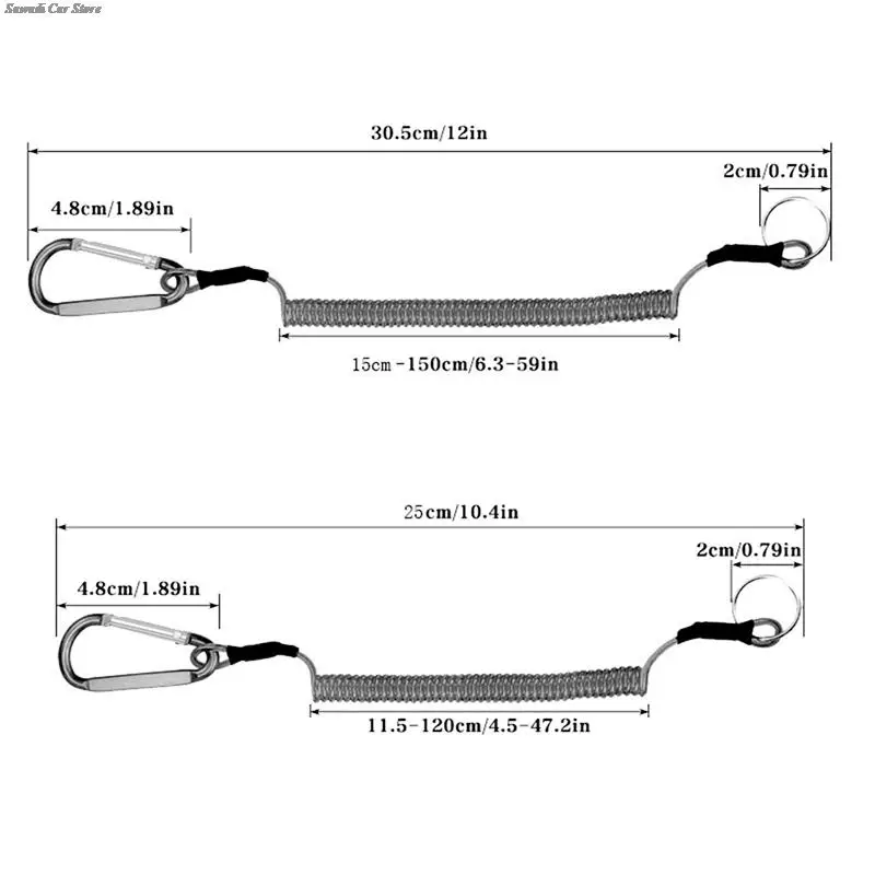 10pcs Anti-lost Retractable Car Keychain with D Shape Carabiner Cord TPU Flexible Safety Rope Lanyard Size Maximum Stretch 1.2M