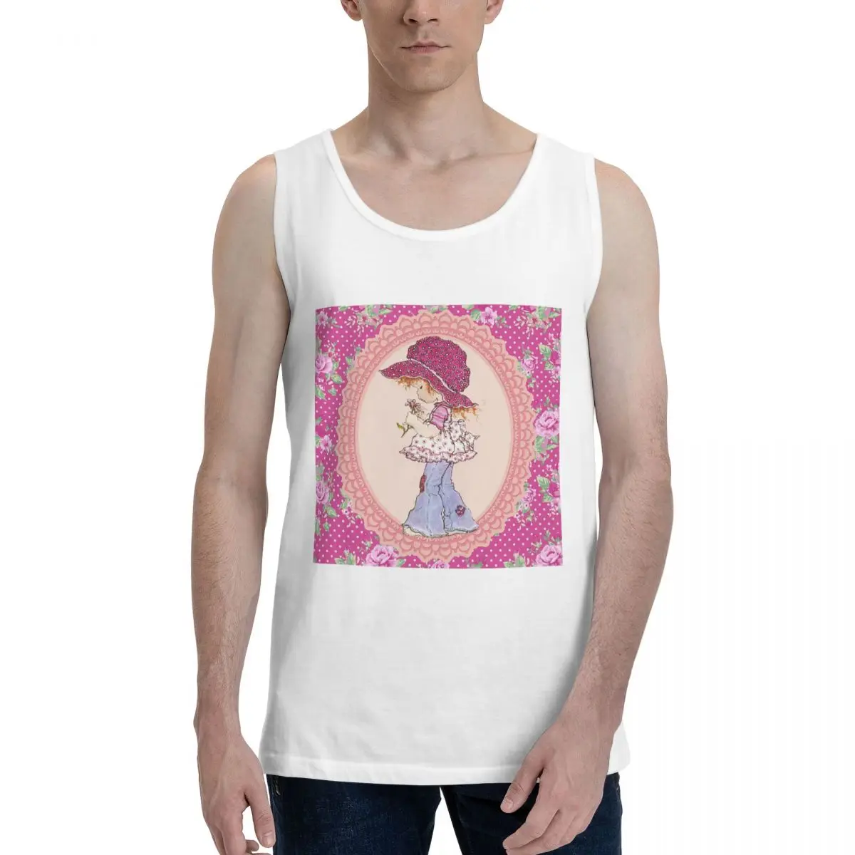 Kawaii Sarah Kay 100% Cotton Men's Sweatshirt Vest Sleeveless Clothing Tees Men Tank Tops T-shirt