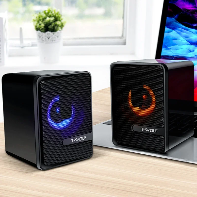 مكبرات صوت USB مضيئة، تصميم فريد من نوعه، عرض ضوء نابض بالحياة، صوت ستيريو معزز لسطح المكتب الصغير