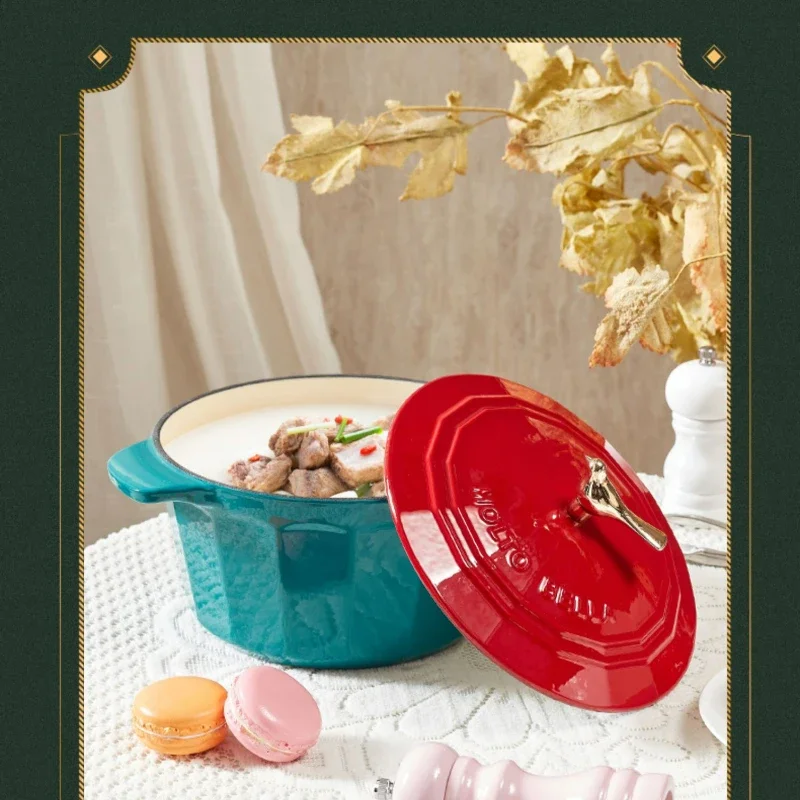 

2.8L Enamel Cast Iron Pot: Cartoon Handle, Universal for Gas and Induction Cookers, Colorful Soup Casserole, Reliable Pot