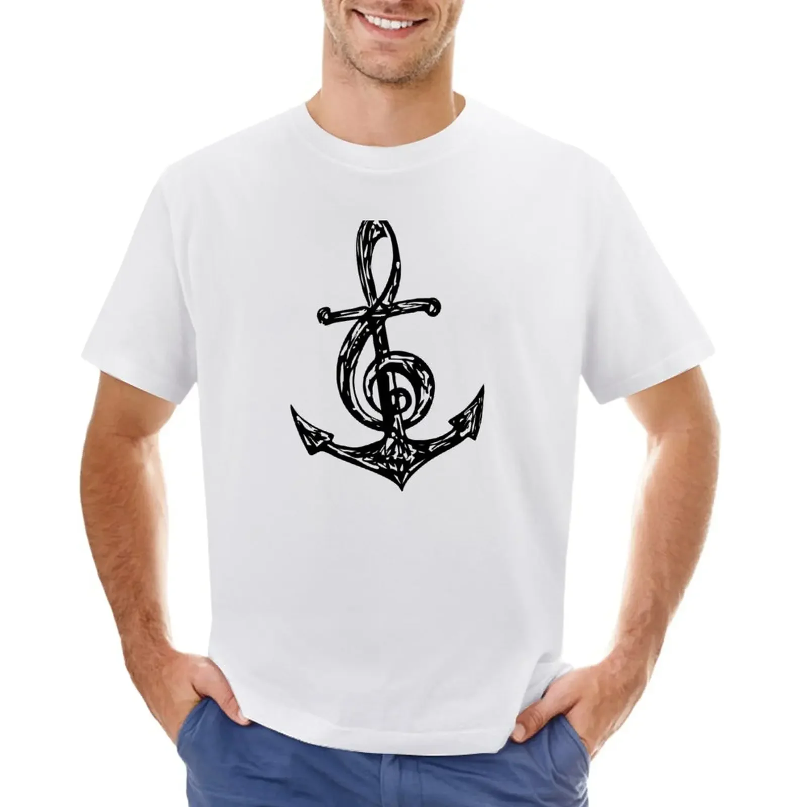 Treble Clef, Anchor, Music Festival Summer Beach Party T-Shirt vintage plus sizes hippie clothes fruit of the loom mens t shirts