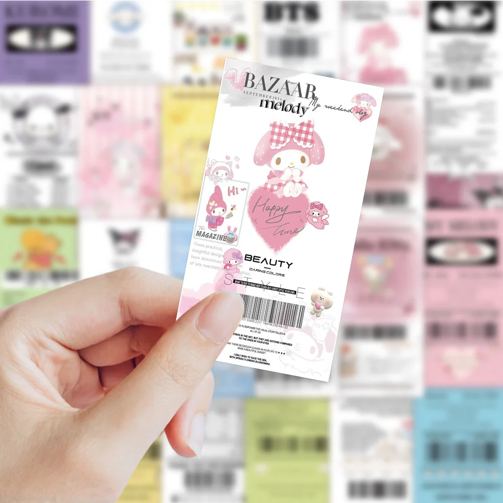 10/30/60pcs Cute Sanrio Sealing Sticker Aesthetic Cartoon Hello Kitty My Melody Kuromi Decal Kawaii Anime Sticker for Kids Girls