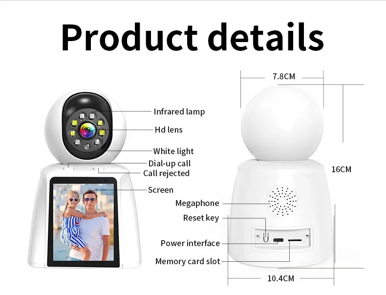 Smart Video Call Camera 3MP HD Two-way Video One-touch Call Infrared Night Vision 2.8inch Wifi Motion Detection Alarm Push Voice
