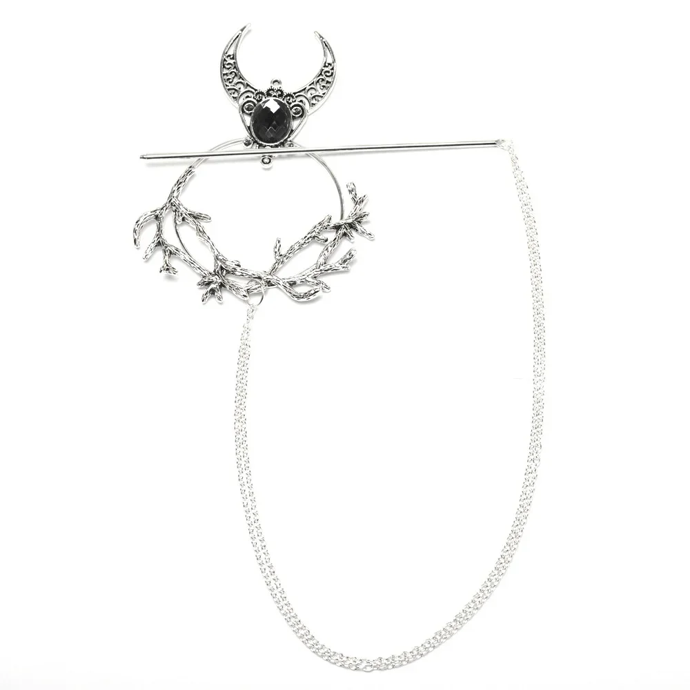 Viking hair clip Celtic, witch hair stick crescent branch rhinestone beautiful polka dot hair accessory girl retro jewelry