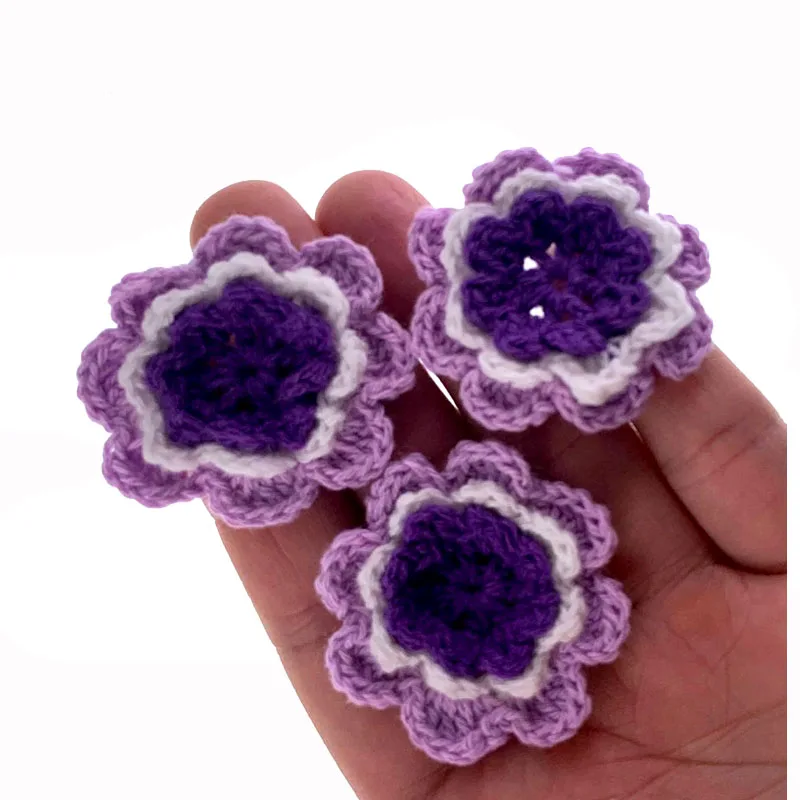 10Pcs Multicolor Handmade Cotton Crochet Flowers Applique For Sewing Pads Fabric DIY Craft Accessories 4.5cm