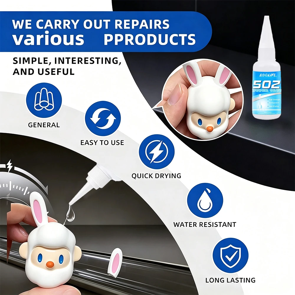 502  Super Glue 20g Instant Adhesive Fast Drying Transparent Cyanoacrylate Glue for Wood Metal Plastic Ceramic Rubber DIY Repair