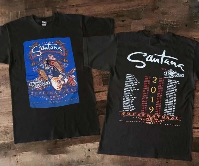 SANTANA 2019 Supernatural Now with Doobie Brothers Tour Black T Shirt