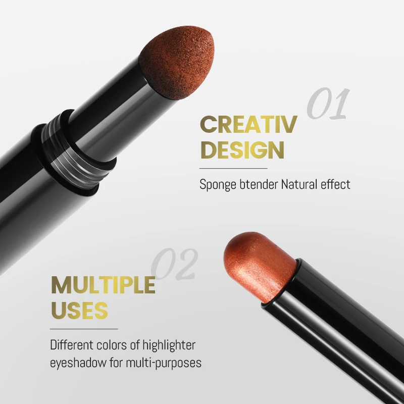 عصا ظلال عيون لامعة 2 في 1، مكياج ظلال عيون مقاوم للماء وعالي الصبغة، سهل الاستخدام.