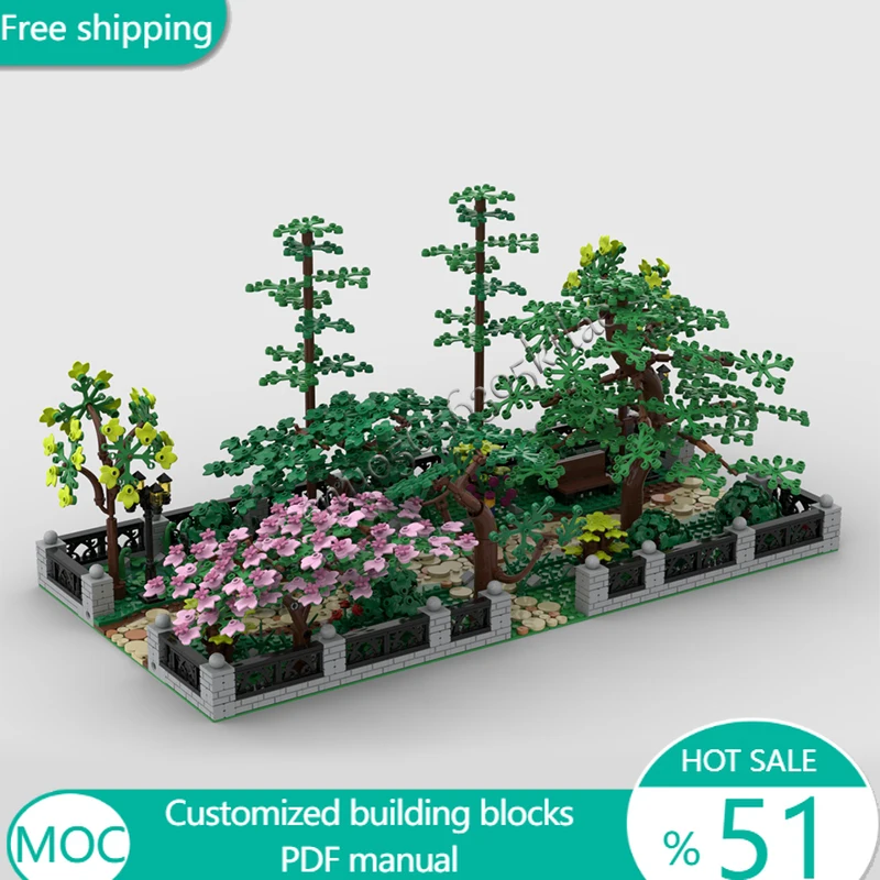 2083 PCS Flowers Modular Park with Trees MOC Customize Modular Building Block Design Technology Kids DIY Boys Assembly Toy Gift