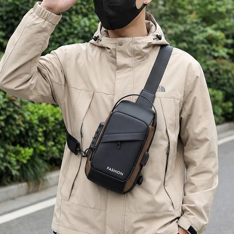 Men's chest bag, outdoor multifunctional password lock cycling motorcycle bag, anti-theft business shoulder bag, men's bag