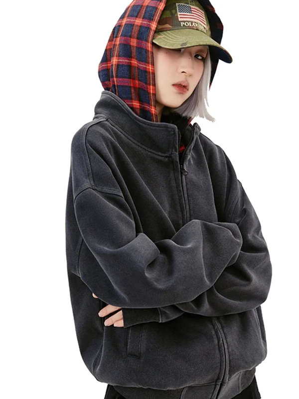 

Ретро американский Sle искусственный двухсекционный свитшот с капюшоном для мужчин и женщин осенний модный брендовый кардиган на молнии колледж Sle пара джет