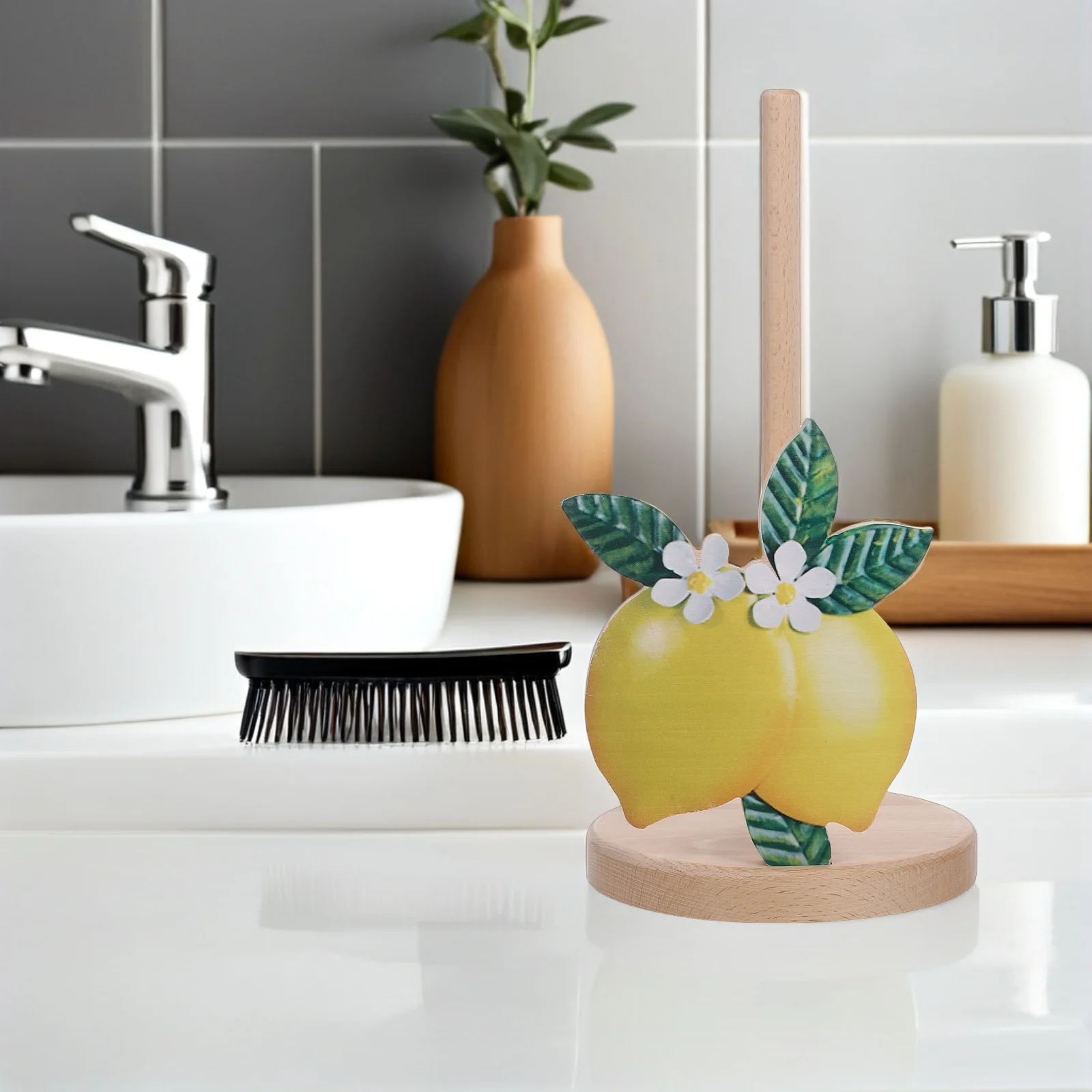 

1 Set Wooden Paper Towel Holder Lemon Shape Wood Roll Organizer Tear Paper Roll Holder Standing Tissue Rack for Kitchen