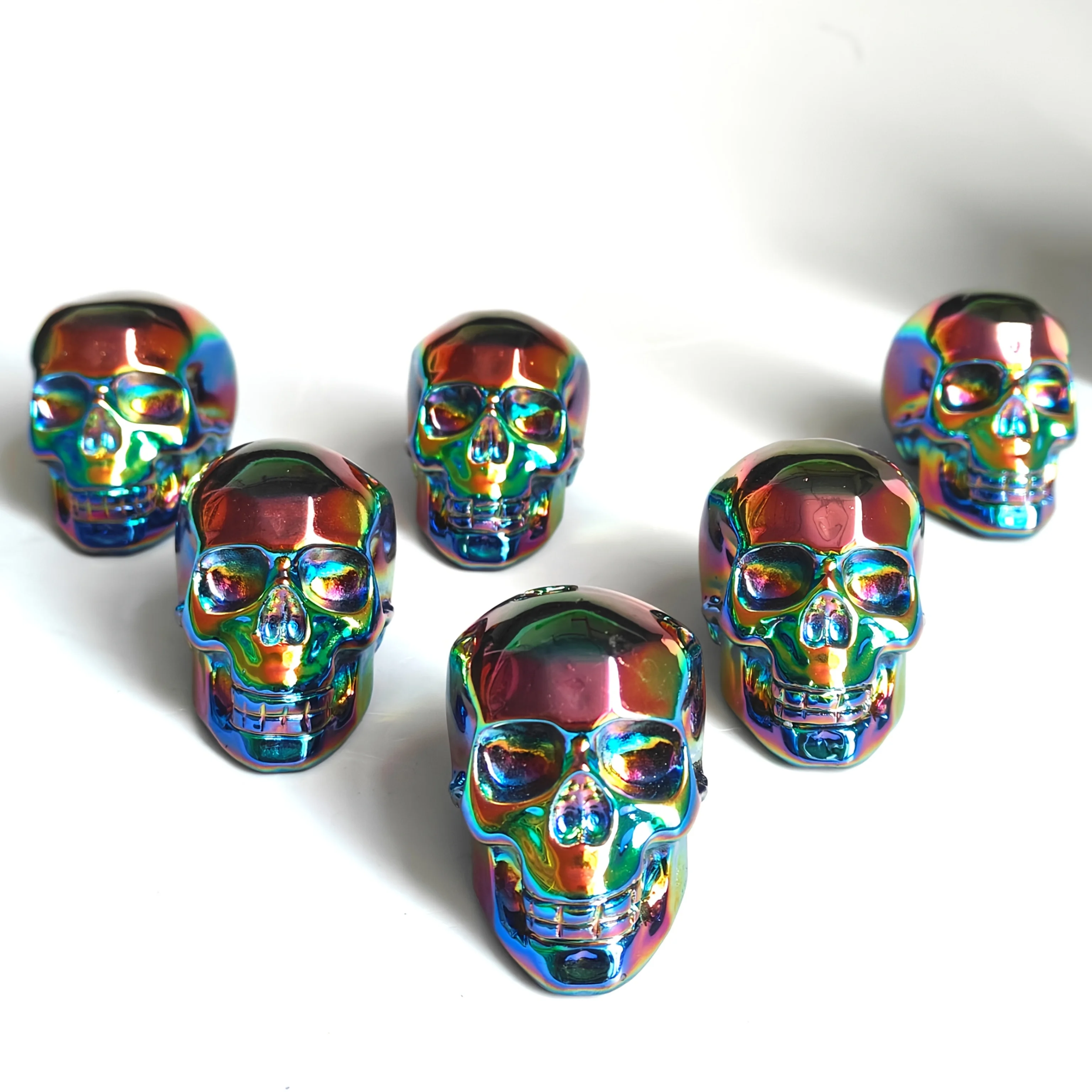 Collectibles Loose Gemstones - 1pc Titanium Aura Obsidian Skull - 2.36'' Flame Aura Stone Skull Carving - Skull view 3