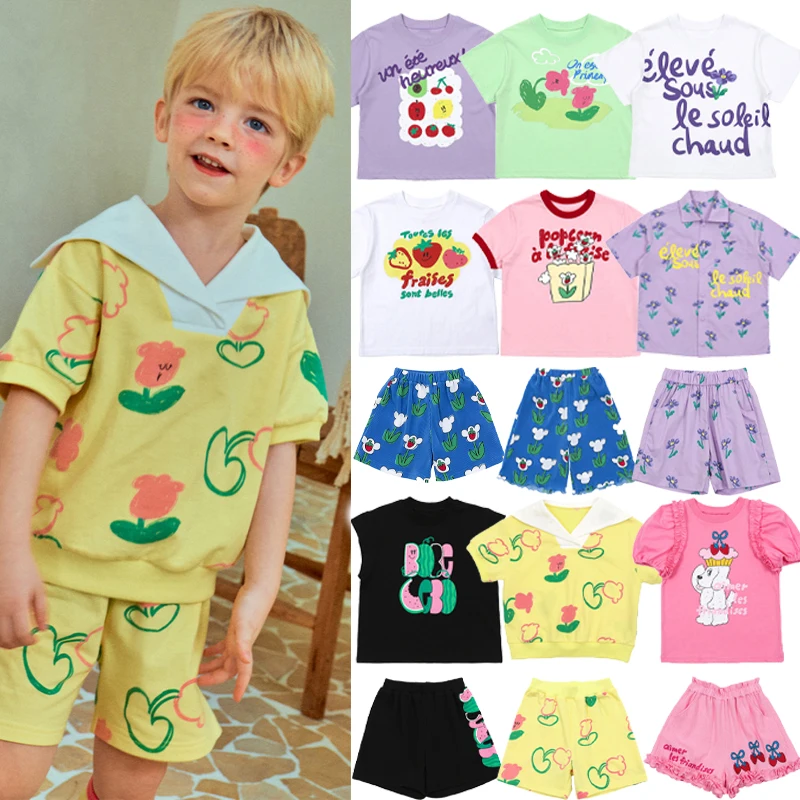 

Children's Clothing Set 2025 New Spring Summer Boys Girls Casual T-shirt and Shorts Set Kids Cartoon Printed Top and Pants Set