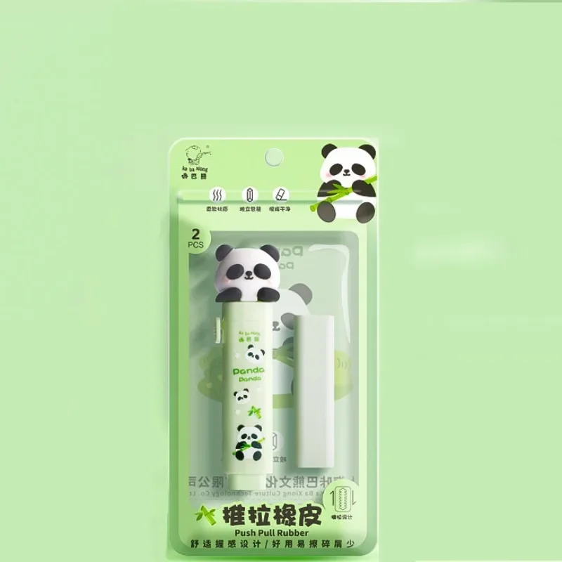 Cute Panda Eraser Pencil, Push-Pull Pen Shape, papelaria de borracha para crianças, material escolar estudantil, novo