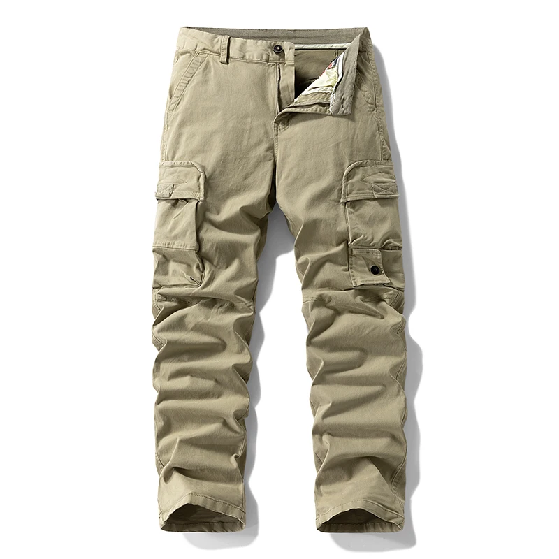 

Мужские осенние повседневные рабочие брюки в американском жестком стиле с большими карманами, однотонные, с манжетами, винтажные, износостойкие, свободный крой