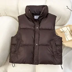 Casual Women's Versatile Sleeveless Fashion Retro Down Cotton Vest Autumn and Winter New Look Slimming Stand Up Collar Vest