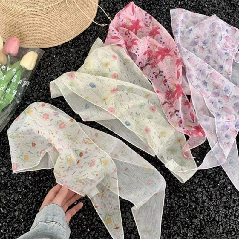 

Sweet Floral Triangle Scarf for Women Spring Thin Lightweight Artistic Decorative Neck Scarf Headband Hairband Premium Quality
