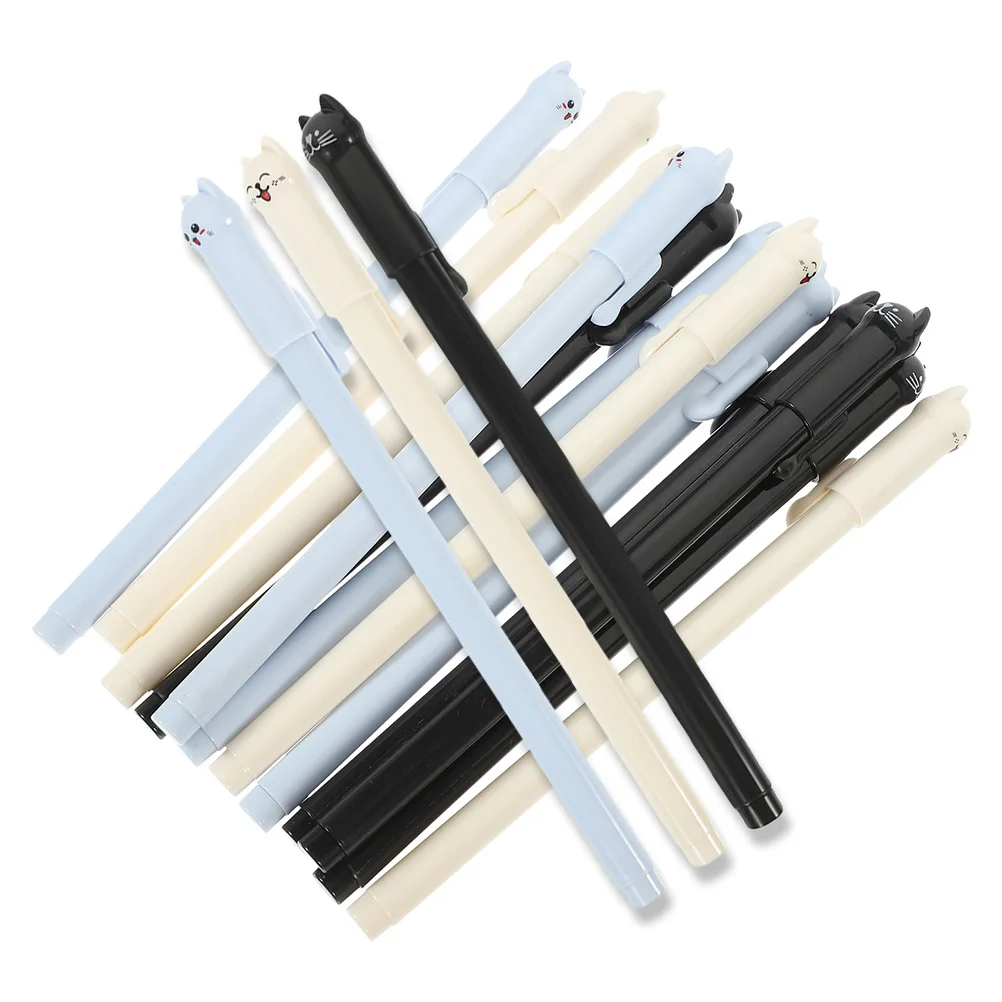

15 Pcs Cat Shaped Adorable Writing Pens Black White Blue Colors Comfortable Grip Long Lasting Ink School Office