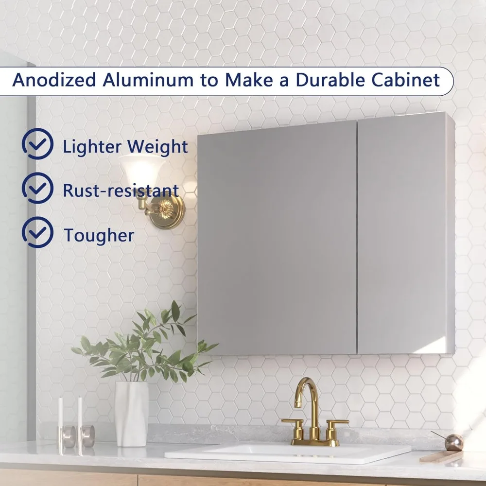 Medicine Cabinet with Mirror, Bathroom Mirror Cabinet with Adjustable Glass Shelves, Wall Mounted Cabinet with Double-Sided