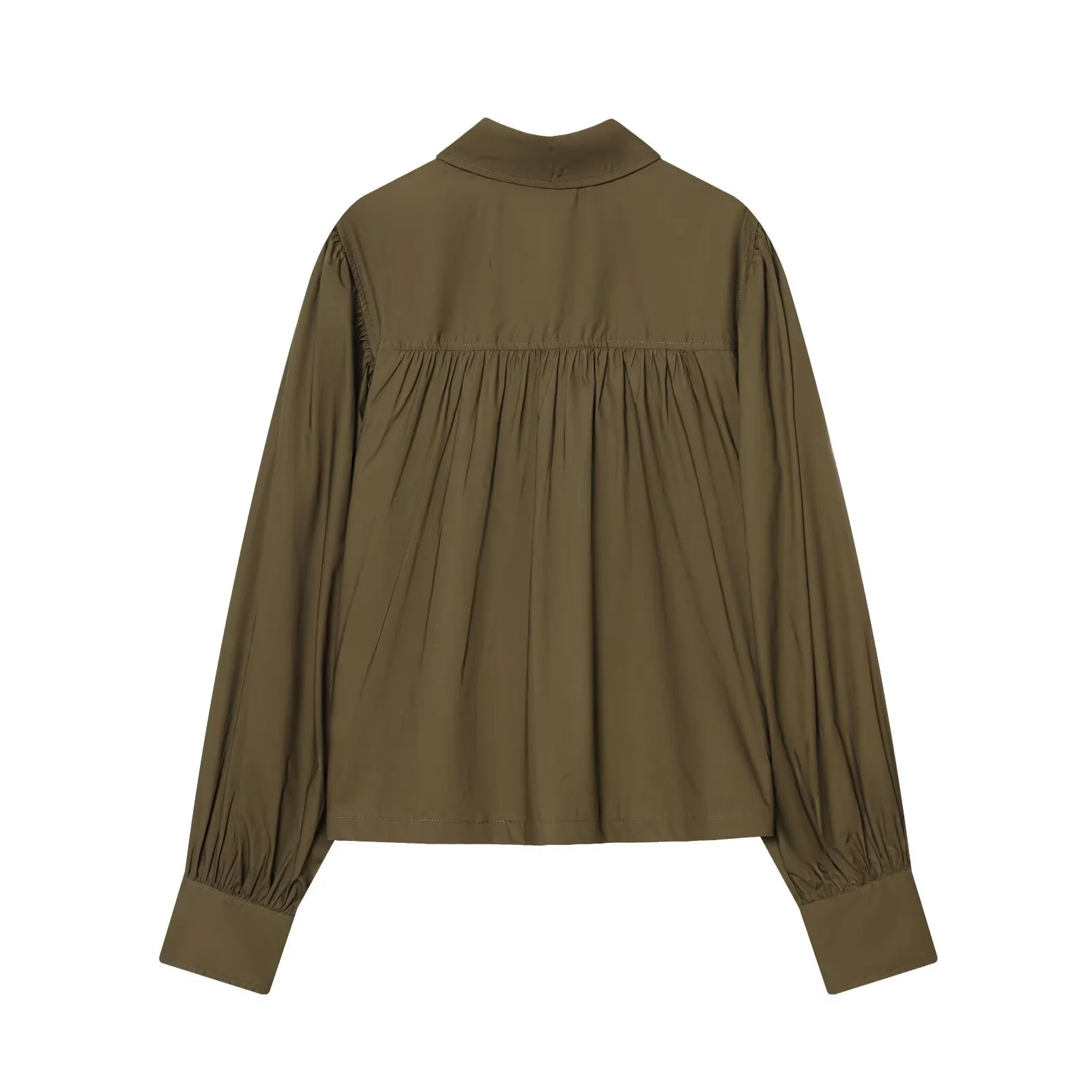 2025 Winter New Women's Casual Fashion Simple Versatile Stand Collar Long Sleeve Puff Sleeve Poplin Shirt