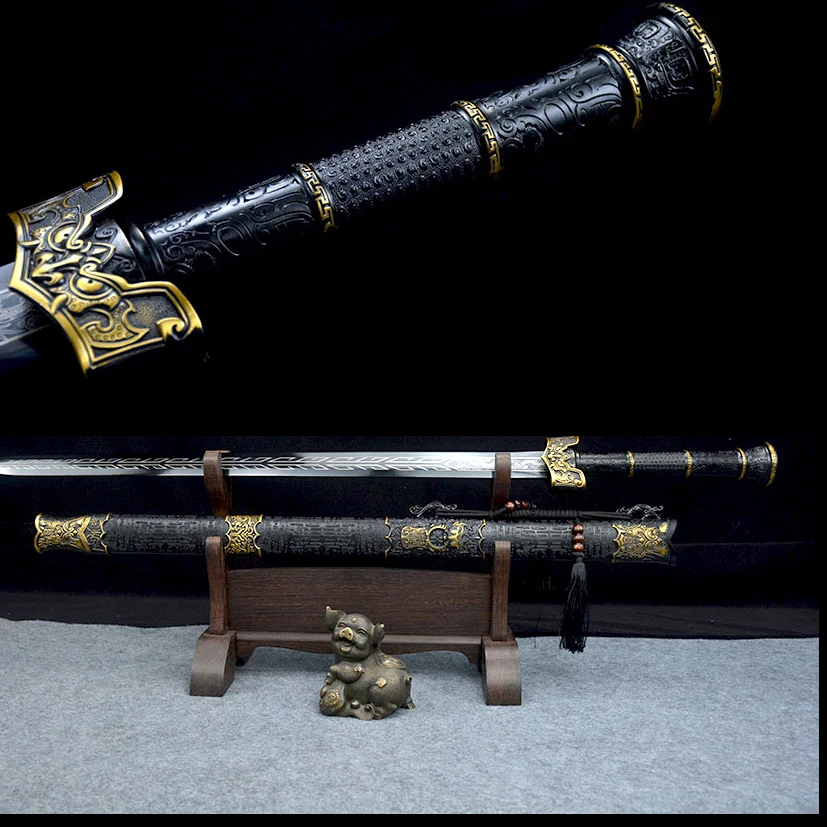 

104.5cm Black Dragon pattern sword edge cut Medieval katana full tang Battle preparation Damascus Steel Ninja Kung Fu Martial Ar