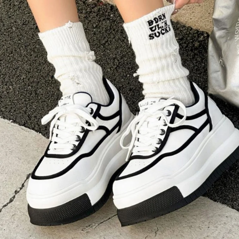 Nuevas Zapatillas Deportivas Vulcanizadas de Cuero Blanco para Mujer, Transpirables, Casuales, para Caminar, Correr, con Plataforma, Tallas 35-40